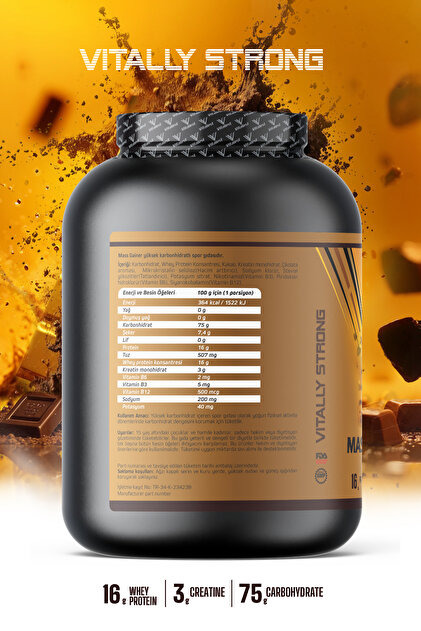 Vitalest Mass Gainer Çikolata Aromalı 2400g. Karbonhidrat Tozu 24