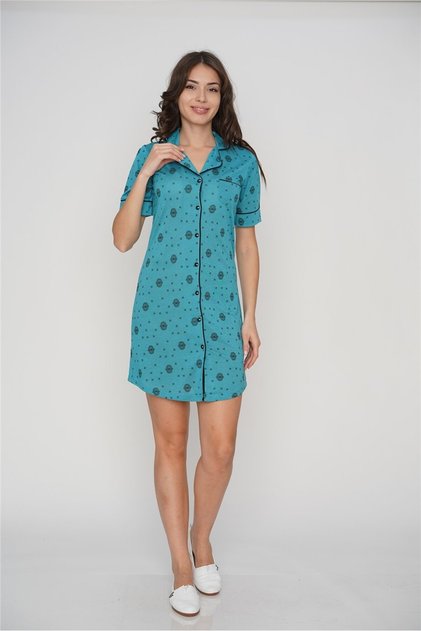 Summer Full Button Patterned Nightwear Dress Tunic 38-347