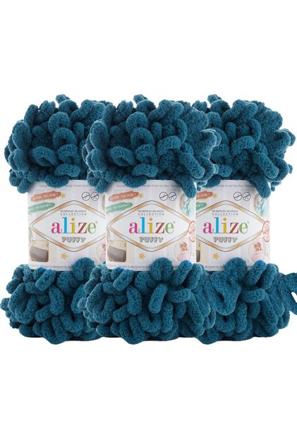 Puffy 3 Pack Hand Knitting Yarn - No Needles - 100g X 3 Pieces - Color No: 646 - Petrol