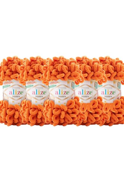 Puffy 5’li Paket El Örgü İpi - Şişsiz – 100g x 5 Adet – Renk No: 06 - Portakal