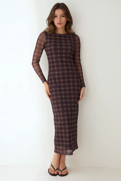 Plaid Patterned Bodycon Midi Dress
