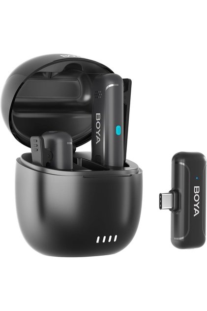 ميكروفون لافالير لاسلكي BY-WM3T-U2، تسجيل عالي الدقة ثنائي القناة، واجهة USB-C، أسود