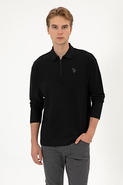 U.S. Polo Assn. Erkek Comfort Fit Yarım Fermuarlı Siyah Sweatshirt