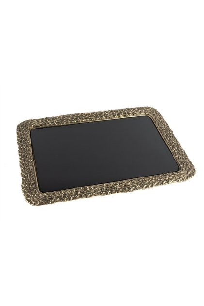 Antik Gold Metalli Cam Tepsi 46x33cm