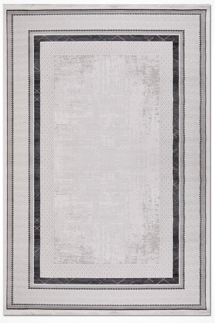 Tuğra Halı Bloom BM05 Gri Krem Akrilik Üst Kalite Salon Halısı Avangard Modern Çerçeve Desen