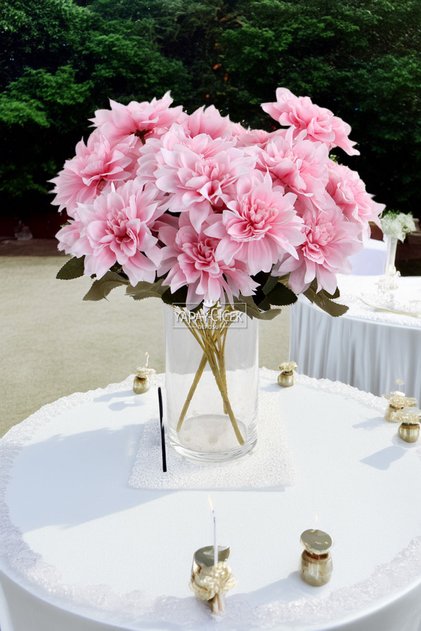 Yapay Çiçek 7li Dahlia Demeti 33 cm Açık Pembe