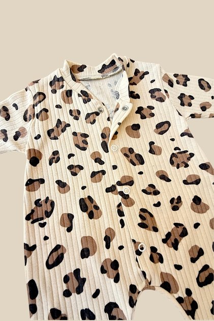 Baby Girl 100% Cotton Leopard Pattern Clip-On Cuff Jumpsuit