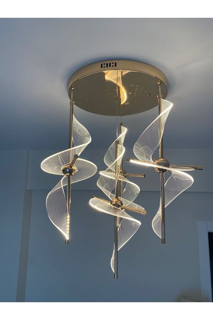 GOLD RENK MODERN ŞIK LED'Lİ 3 RENK YANAN AVİZE