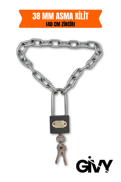 Gray 38 mm Long Padlock and 40 cm Chain Set | No 40 Dormitory Cabinet Lock