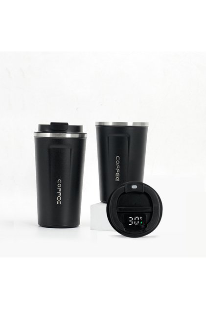 Termos, pahar pentru cafea termic, capac inteligent cu afisaj temperatura, anti-alunecare, Negru