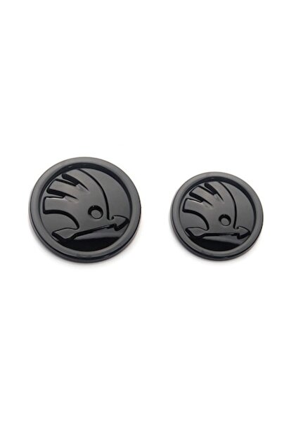 Set doua embleme capota/portbagaj pentru Octavia Superb Fabia Rapid Kodiaq 80mm 90mm negru luc