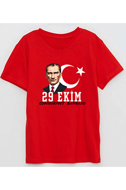 YENİ 29 EKİM CUMHURİYET BAYRAMI ATATÜRK BASKILI PAMUKLU GENÇ T-SHİRT