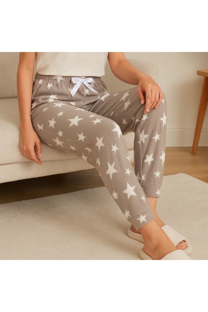 Yıldızlı gri polar kadın pijama alt