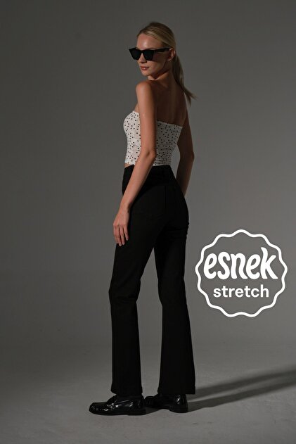 Yüksek bel kot, ispanyol paça esnek denim kumaş kadın fit and Flare jean pantolon @flares