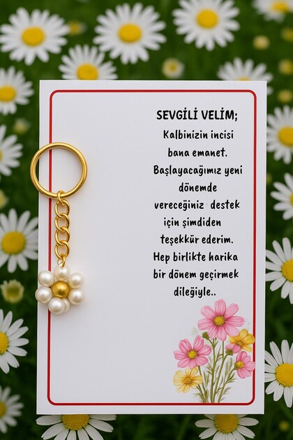 10 Adet Veli Hediyesi - Papatya Anahtarlık - Okul Açılış Hediyesi - SABİT YAZI YAZI EKLENMEZ