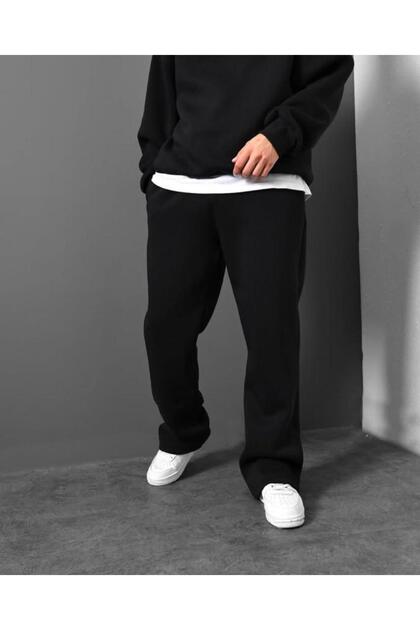 Men's Black Plus Size Baggy Loose Fit Stretchy Comfortable Fabric Sweatpants Bottoms YUS