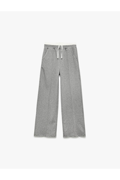 Elastic Viscose Blended Gray Girl's Trousers 6Wkg40030Ak