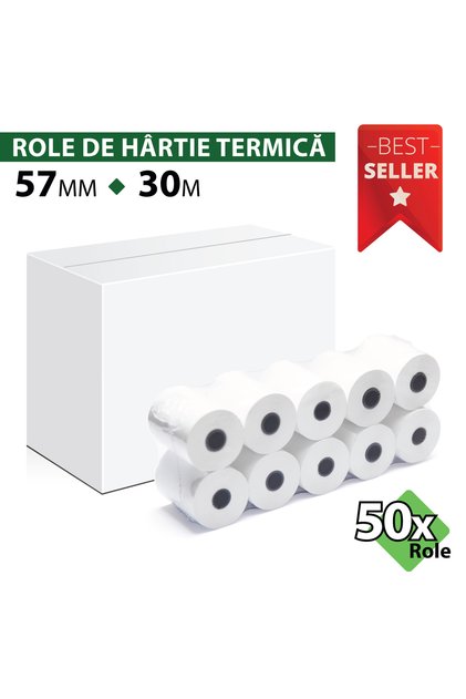 Role casa de marcat ROLTECH, 57mm x 30m, tub 12mm, 48g, 50 role/cutie
