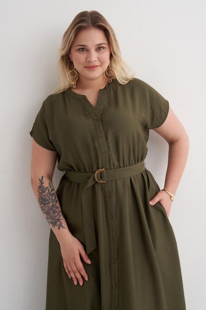 Elastic Waist Pocket Belt Detailed Dress