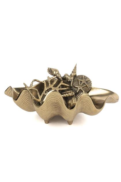 Antik Gold Marine Dekorlu Şişe Tutucu Dekoratif Kase 40x27x17cm