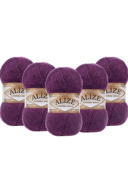 Set 5 fire de tricotat manual Angora Gold, 100 g x 5 bucăți, cod culoare 111, prună