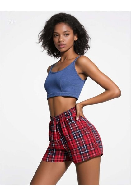 Women's plaid patterned lycra shorts