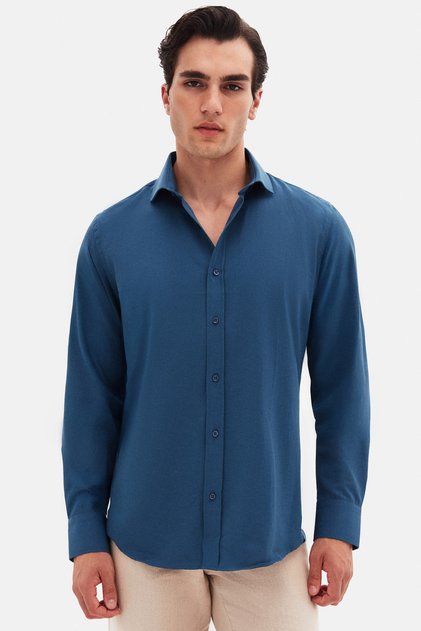Ds Groom Slim Fit Petrol Green Classic Tie Collar Long Sleeve Easy-Iron Shirt