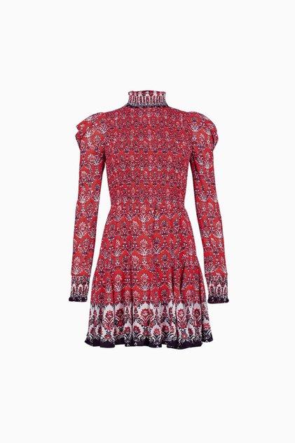 Elvira Gathered High Neck Floral Print Mini Dress