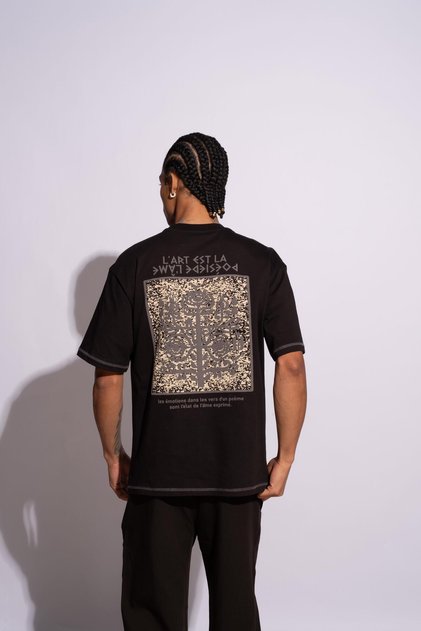 Erkek Oversize T-Shirt L'art Siyah