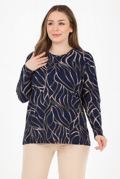 Women's medium age and over print patterned glittery Stretch Fabric blue mother combed cotton blouse