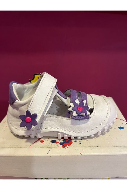 Sanbe 305 N 3502 Leather First Step Shoes White-Purple