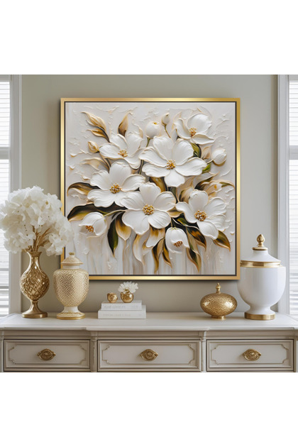 Altın Metal Çerçeveli Kanvas Tablo 90x90cm Kod: EYL72-K-A