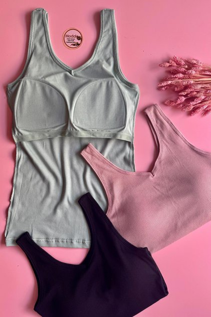 Bratique | 3-Piece Bra Sleeveless Camisole Black, Powder and Green Modal Undershirt 66E53