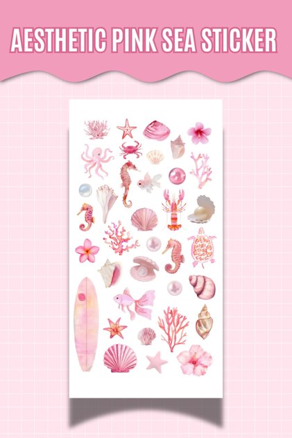 Aesthetic Pembe Deniz Canlıları Kabuk Dekoratif Etiket Ajanda Scrapbook Bullet Journal