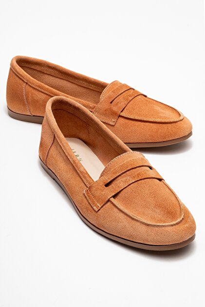F02 Γυναικεία Loafer Παπούτσια από Γνήσιο Δερμάτινο Honey Foam Suede