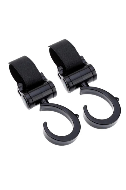 - 2Pcs Multi Purpose 360 Swivel Stroller Hooks - Black - 2pcs