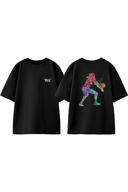 Volleyball 6 Design Back Printed Cotton Black Oversize T-Shirt