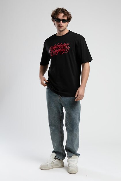 Albany Black Crew Neck Printed Oversize Men's Tshirt