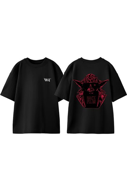 Tricou supradimensionat negru din bumbac cu imprimeu pe spate Yoda Design Star Wars