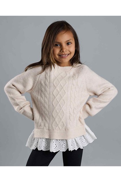 Knitted Sweater with Crew Neck and Long Sleeves