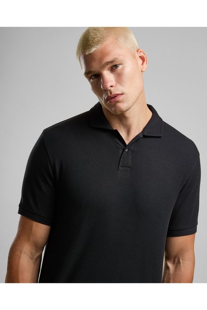 Ribbed Polo T-Shirt with Short Sleeves