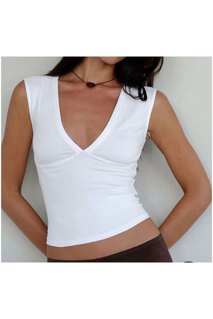 V Neck Stretchy Crop Top Blouse 8070B
