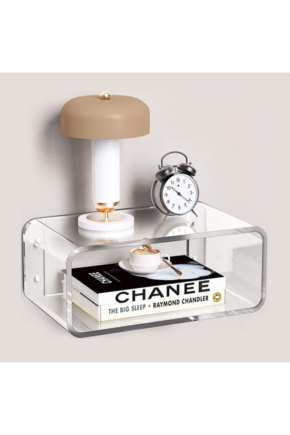 Acrylic Floating Nightstand – 41 × 24 × 17 cm Clear Wall-Mounted Bedside Shelf for Bedroom