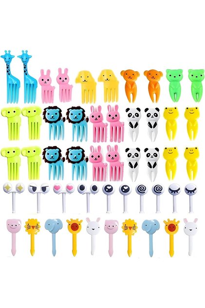 50 Pcs Food Fruit Fork Picks for Kids Cute Animals Bento Box Decor ForksCake Little For