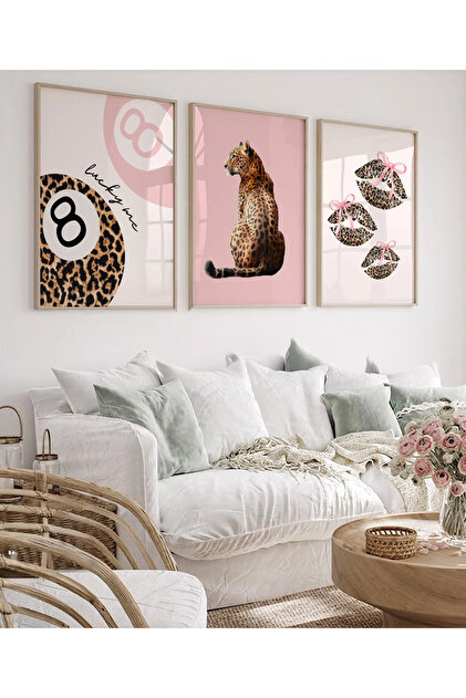 512 STORE 3'lü Leopar Bilardo Topu Kiss Kurdele Çerçevesiz Tasarım