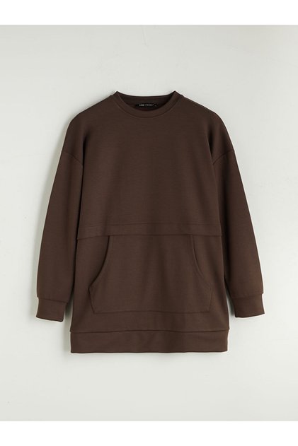 Kahverengi Bisiklet Yaka Kadın Sweatshirt Tunik