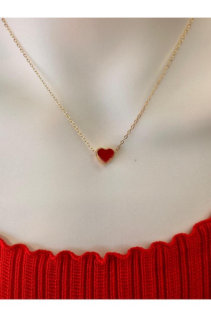 Minimalist Enamel Heart Necklace, Minimalist Necklace, Enamel Necklace