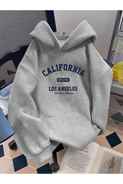 CALIFORNIA LOS ANGELES Printed Oversize Unisex Women's/Men's Hooded Sweatshirt