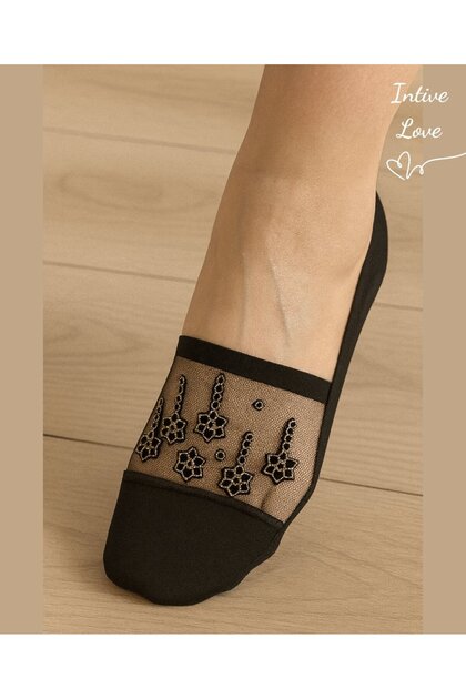 Zeyna Transparent Front Gold/Silver Embroidered Closed Toe Feminine Stylish Ballerina Socks