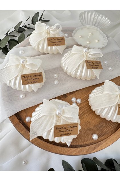 Keten Kurdeleli İncili İstiridye Mum Söz, Nişan, Nikah, Doğum günü, Düğün, Hediyelik -15 Adet